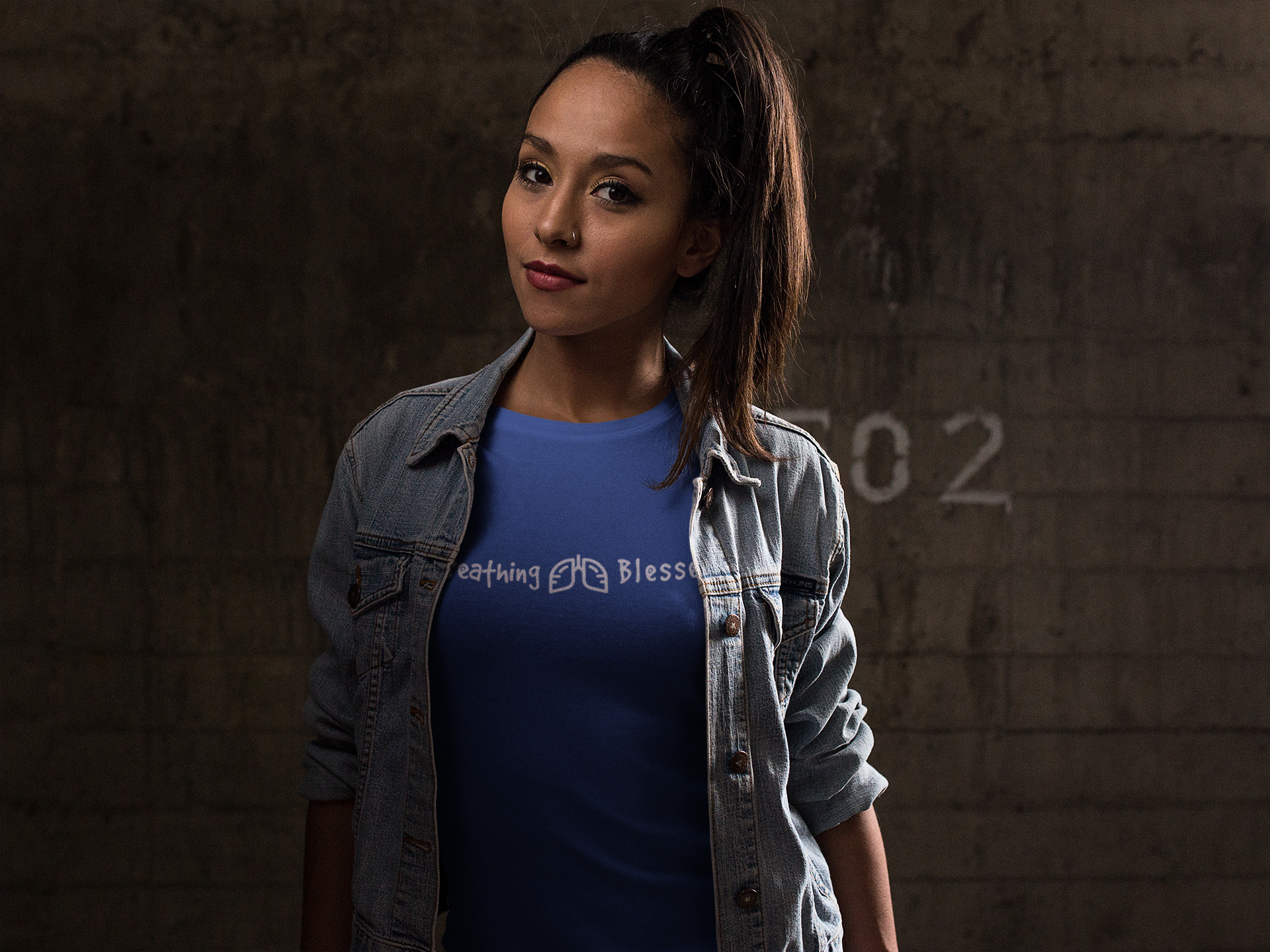 Girl Against brick wall WT Classic Royal BL Tee