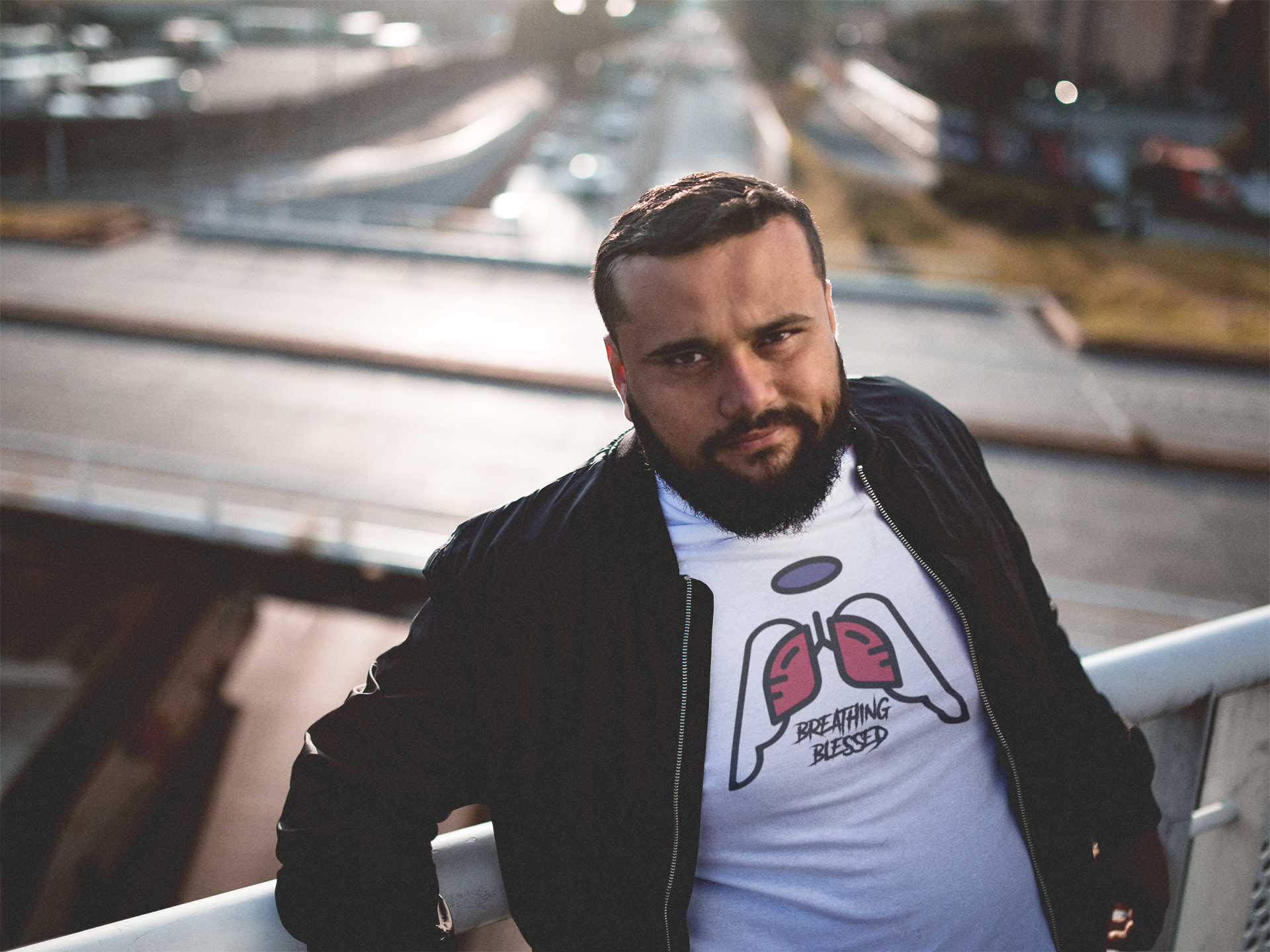 Guy on bridge RWB Wing WT Tee