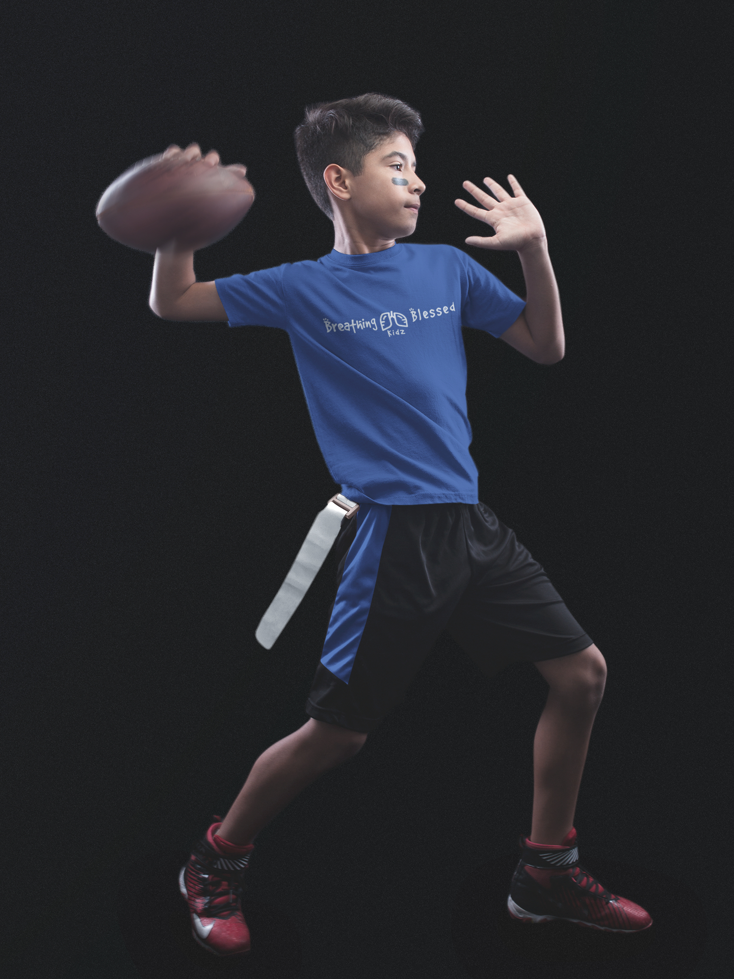 Kid throwing football WT Classic Royal Tee