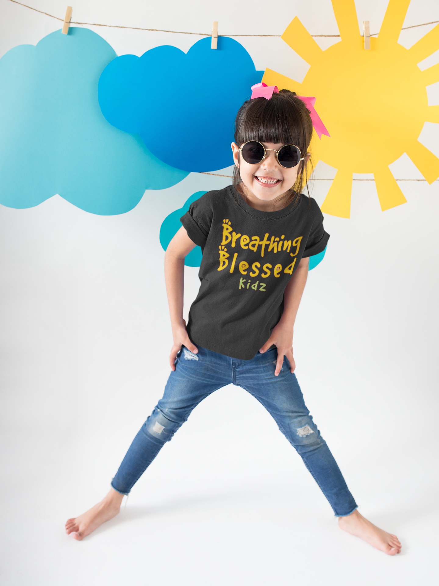 Lil Girl in front of Sky cut ots Sunshine Logo DGY Tee