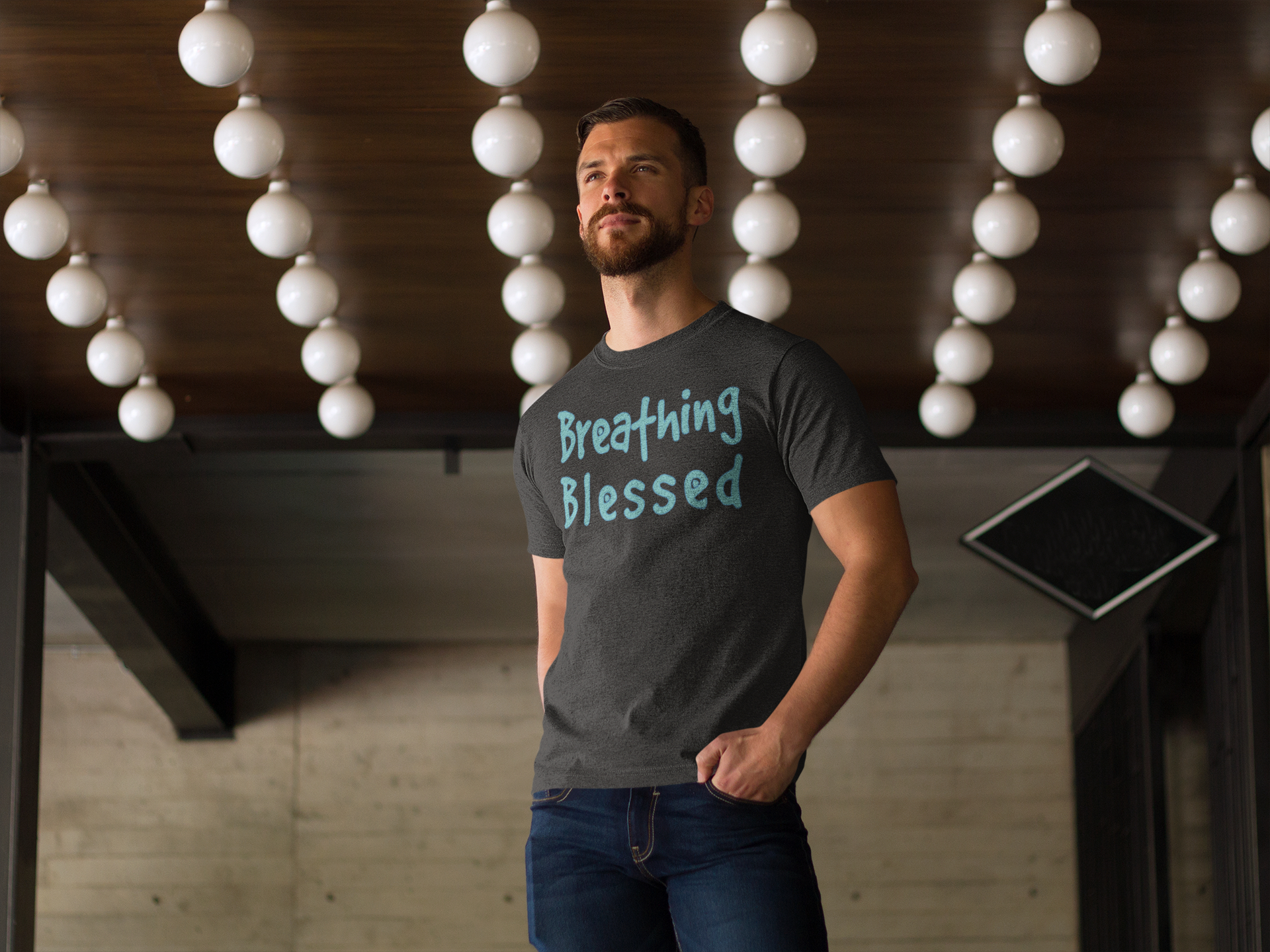 Man with hands in pockets Galaxy Logo DGY Tee