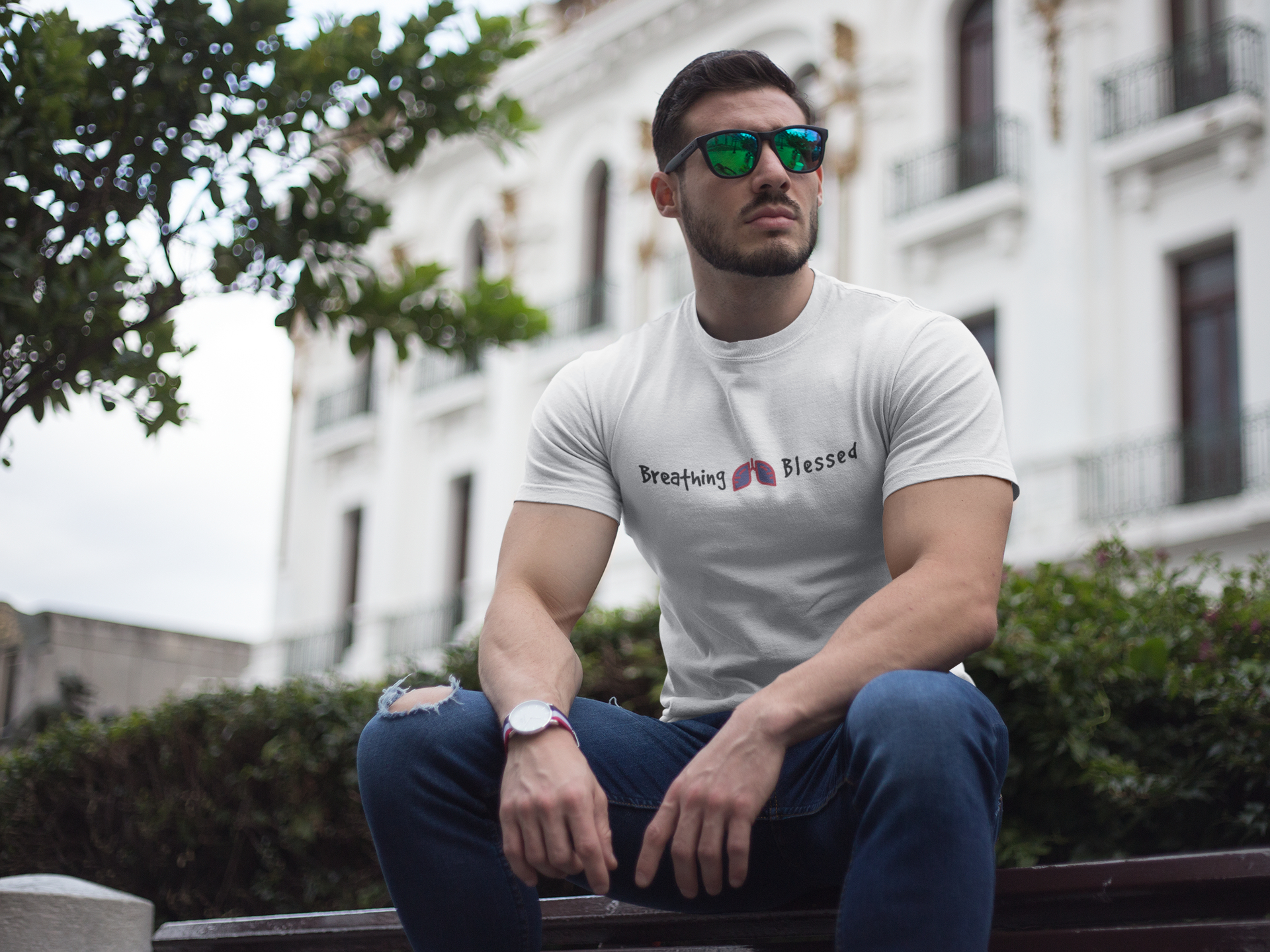 Man with shades on Breathing Classic WT tee